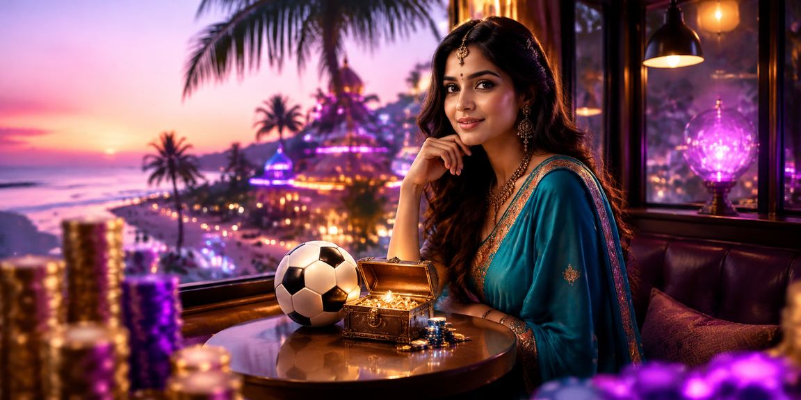 Indian woman placing football bets on a mobile device